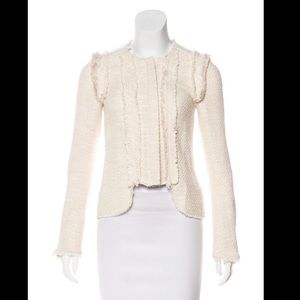 ALEXIS TAN TWEED COTTON LINEN FRAYED JACKET XS